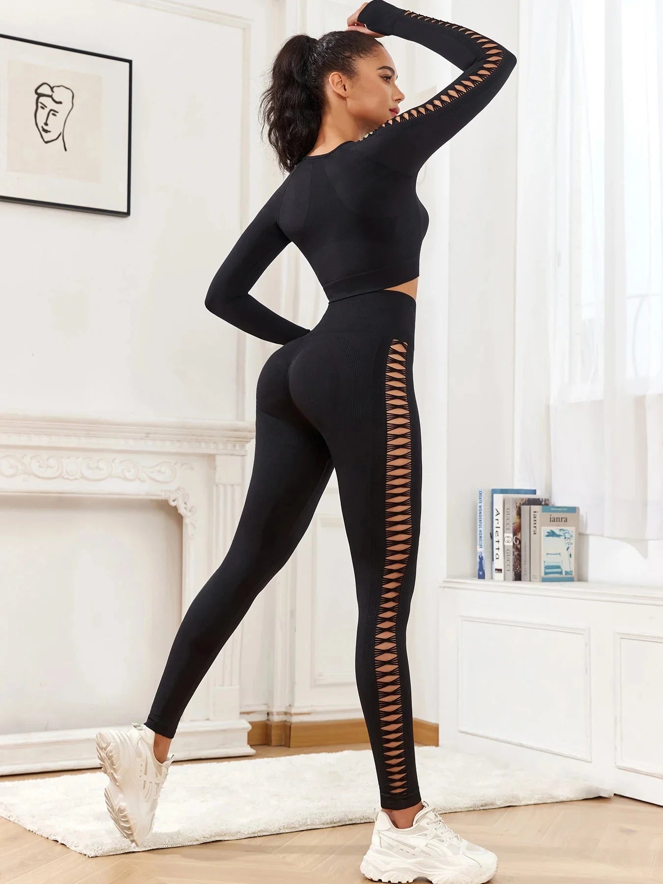 14.3 CHRLEISURE 2PCS Seamless Yoga Set Women's Elastic Sport Outfi Fitness Top with Hollow Workout Leggings Starlethics