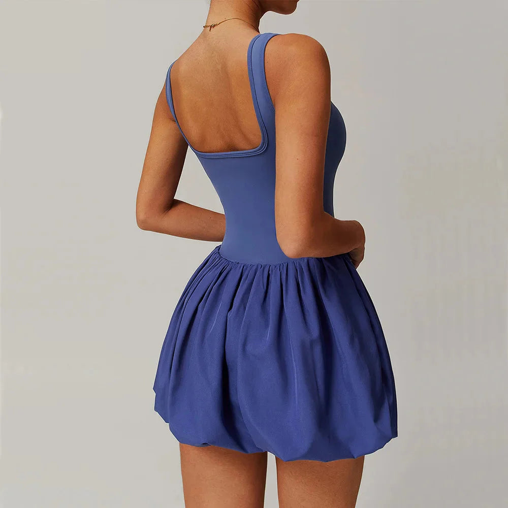 1. Naked Fake Two-piece Sports Dress Women's Workout Jumpsuit Yoga Set Anti Glare Base Outdoor Running and Fitness Tennis Skirt Starlethics