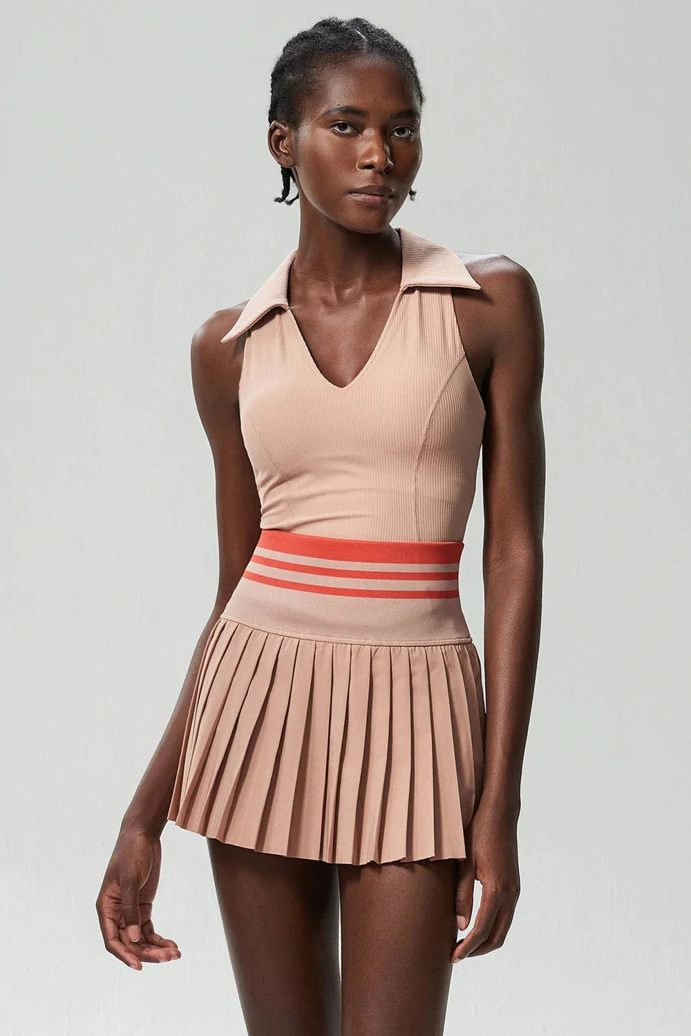 Regal V-Neck Tennis Set - Skirt + Top Sets Starlethics Light Pink S