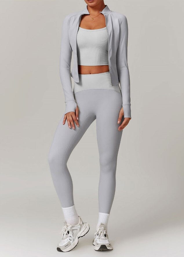 Infinite Jacket Gym Set - Leggings + Top Sets Starlethics White Gray S