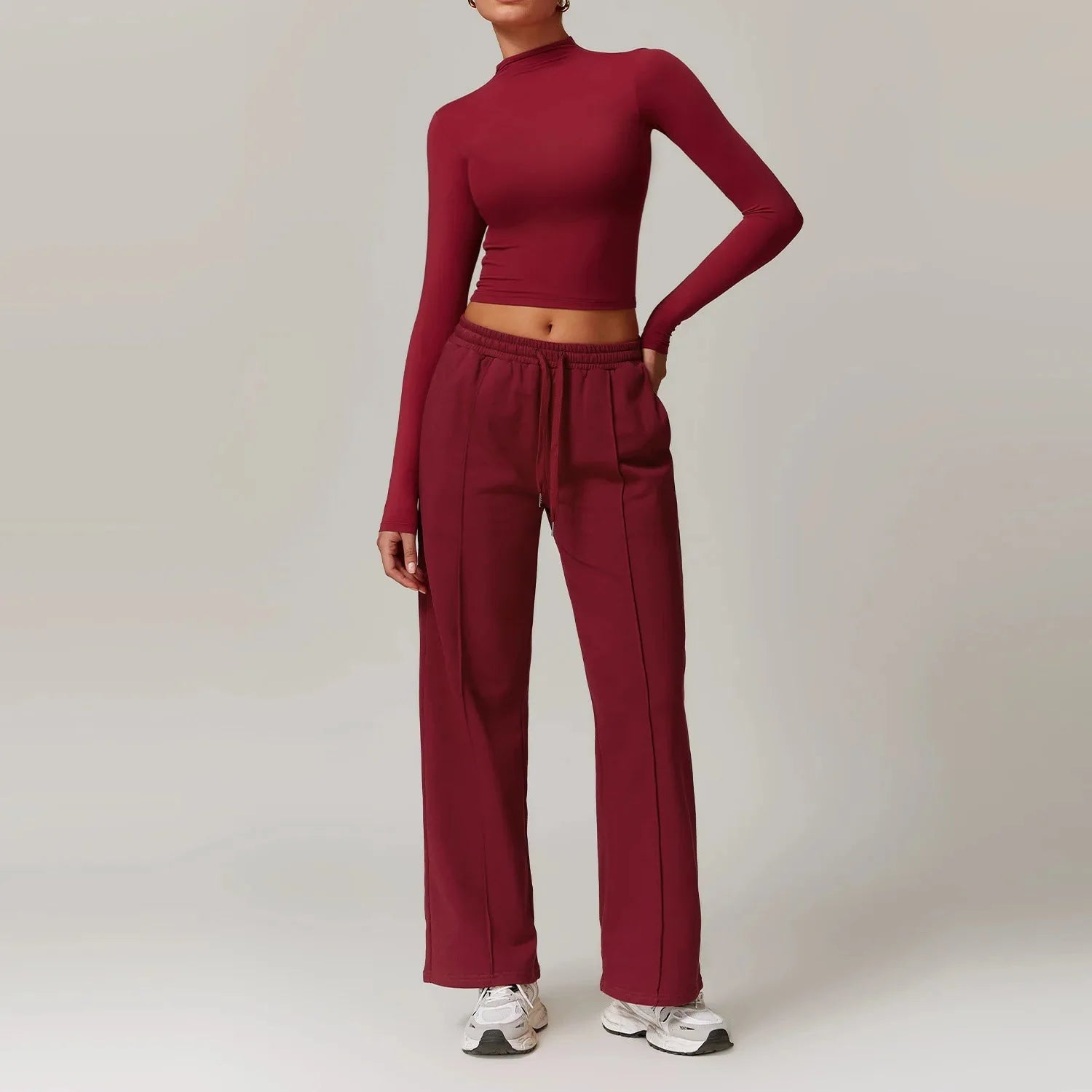 4.3 Sportswear Women Yoga Set 2PCS Sport Suit Gym Workout Clothes Long Sleeve Gym Crop Top High Waist Pants Fitness Sports Wear Starlethics Cherry Red Set 3 XL CHINA