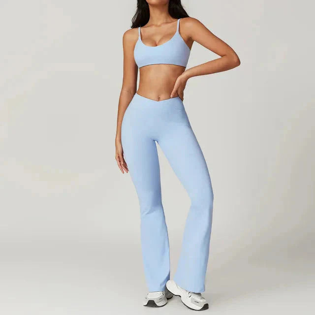 Active Wanders Flared Gym Set - Leggings + Bra Sets Starlethics Sky Blue S