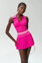 Regal V-Neck Tennis Set - Skirt + Top Sets Starlethics Hot Pink S 