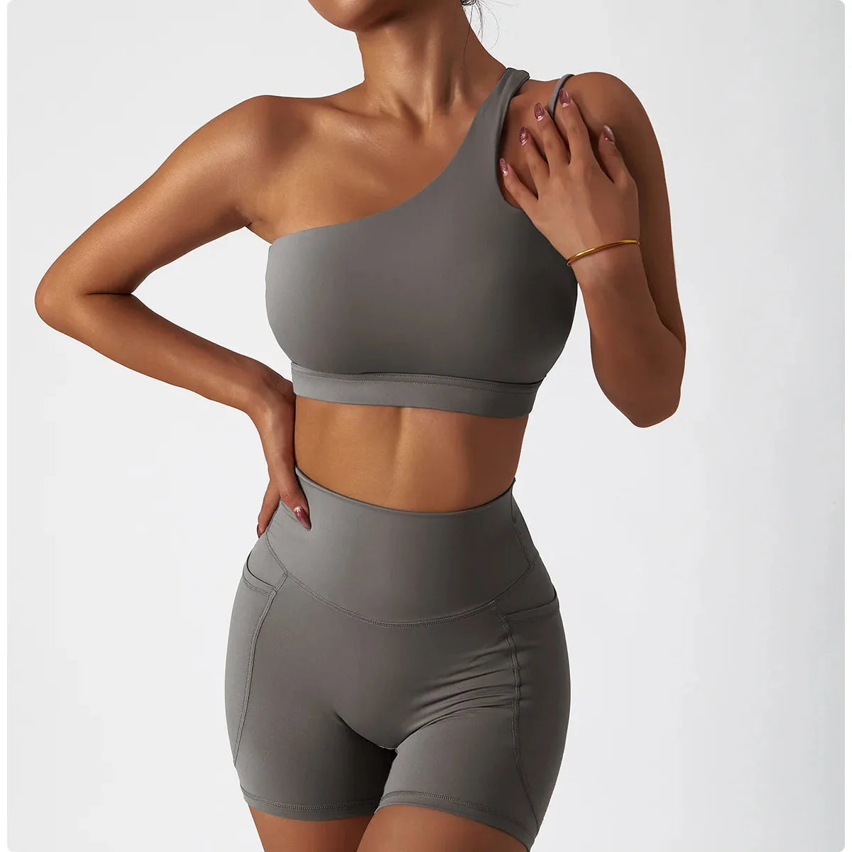 Depth Seamless One Shoulder Yoga Set - Shorts + Top Starlethics