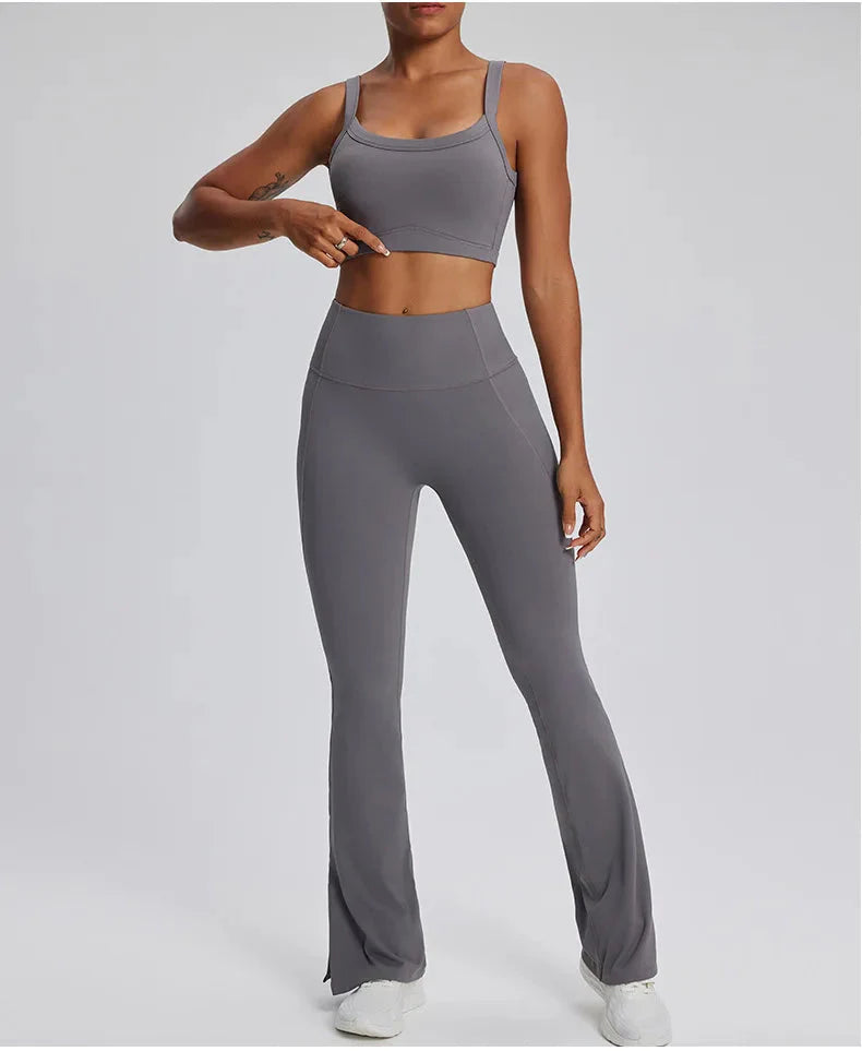 Dominance Athletic Flared Gym Set - Leggings + Bra Sets Starlethics Grey S 