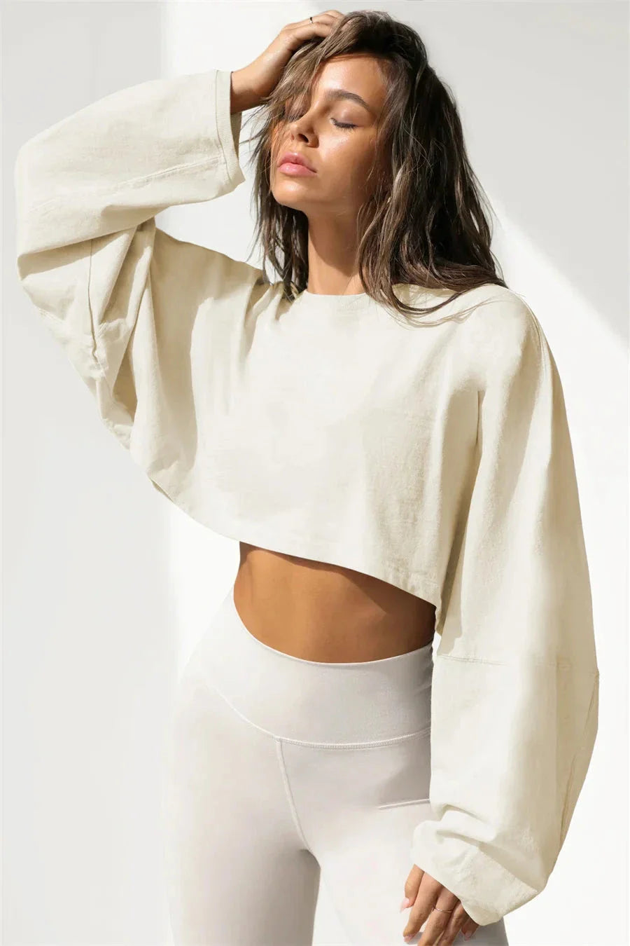 Emblem Crop Top Long Sleeve Top Starlethics Apricot XS 
