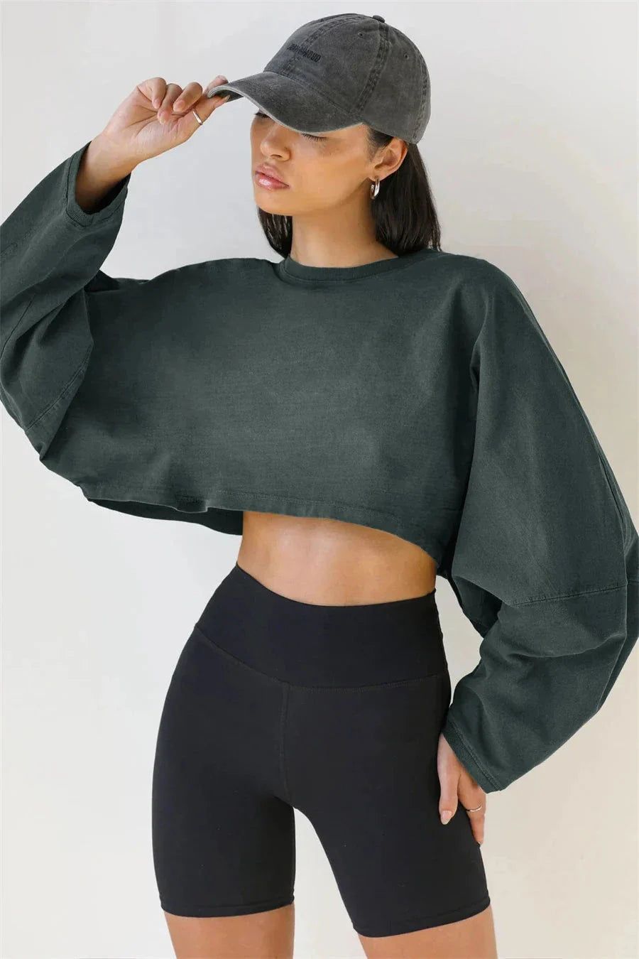 Emblem Crop Top Long Sleeve Top Starlethics Dark Gray XS 