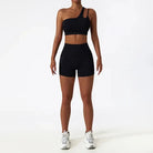 Depth Seamless One Shoulder Yoga Set - Shorts + Top Sets Starlethics Black S 