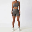 Depth Seamless One Shoulder Yoga Set - Shorts + Top Sets Starlethics Gray S 