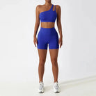 Depth Seamless One Shoulder Yoga Set - Shorts + Top Sets Starlethics Klein Blue S 