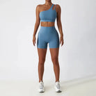 Depth Seamless One Shoulder Yoga Set - Shorts + Top Sets Starlethics Light Blue S 