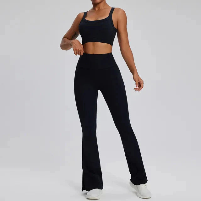 Dominance Athletic Flared Gym Set - Leggings + Bra Sets Starlethics Advanced Black S 