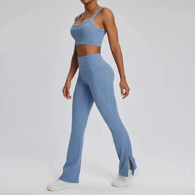 Dominance Athletic Flared Gym Set - Leggings + Bra Sets Starlethics Haze Blue S 