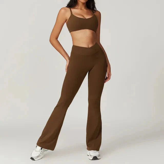 Active Wanders Flared Gym Set - Leggings + Bra Sets Starlethics Light Coffee S 