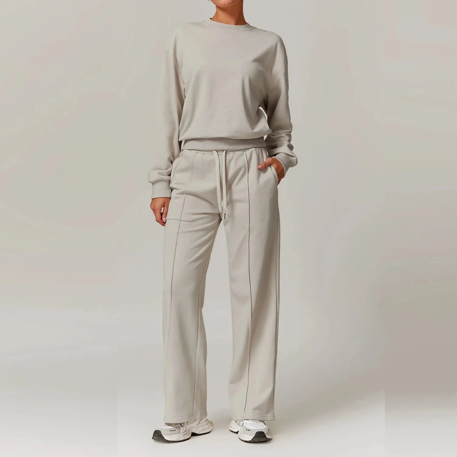 4.2 Sportswear Women Yoga Set 2PCS Sport Suit Gym Workout Clothes Long Sleeve Gym Crop Top High Waist Pants Fitness Sports Wear Starlethics Shallow Khaki Set 2 XL CHINA
