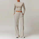 4.3 Sportswear Women Yoga Set 2PCS Sport Suit Gym Workout Clothes Long Sleeve Gym Crop Top High Waist Pants Fitness Sports Wear Starlethics Shallow Khaki Set 3 XL CHINA